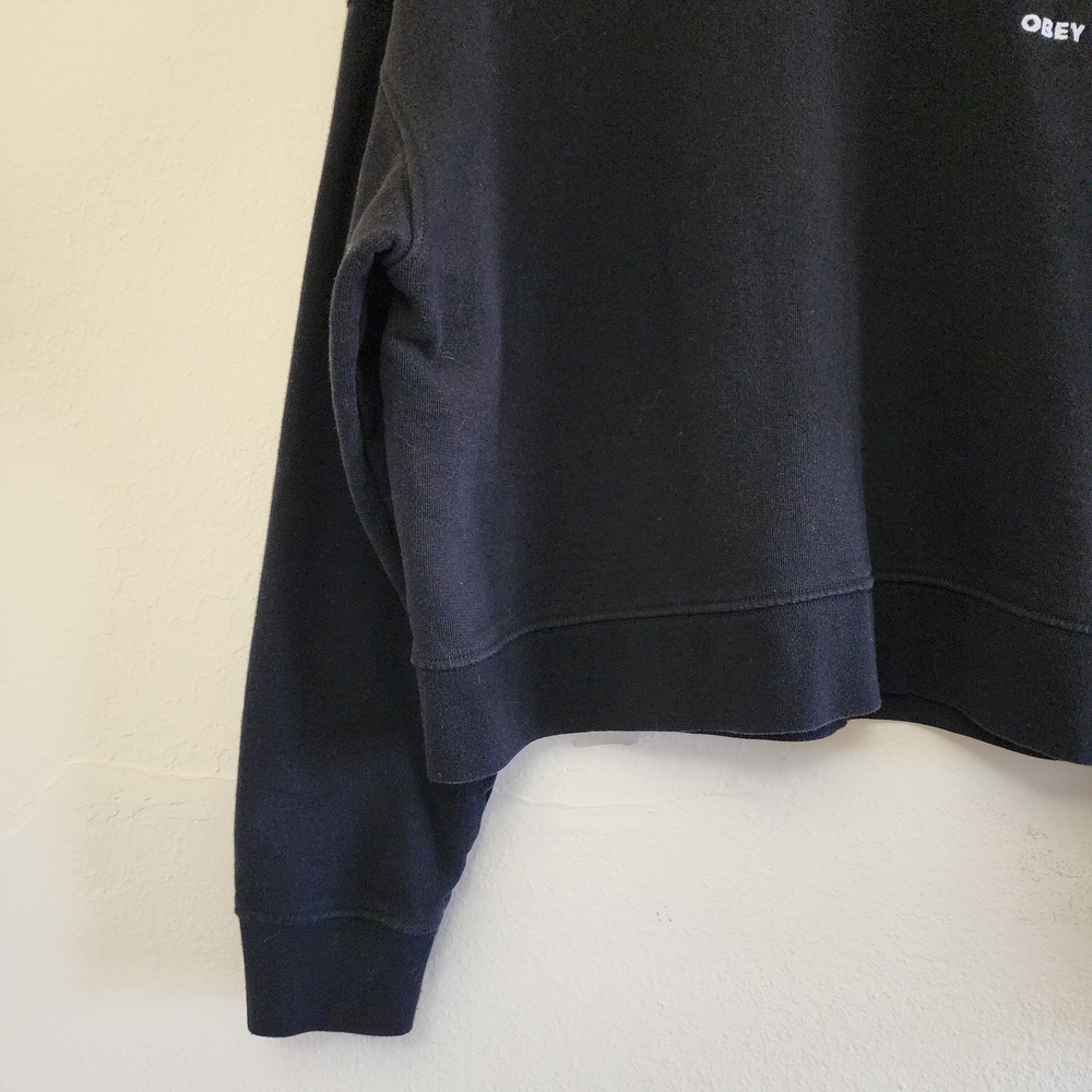 Obey Black Striped Collared Sweatshirt Embroidered Size M Grunge Goth - Picture 3 of 7